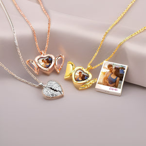 Goldchic Angel Wing Locket Necklace Personalized Picture for Women Heart Shaped Charm Memorial Jewelry Gifts