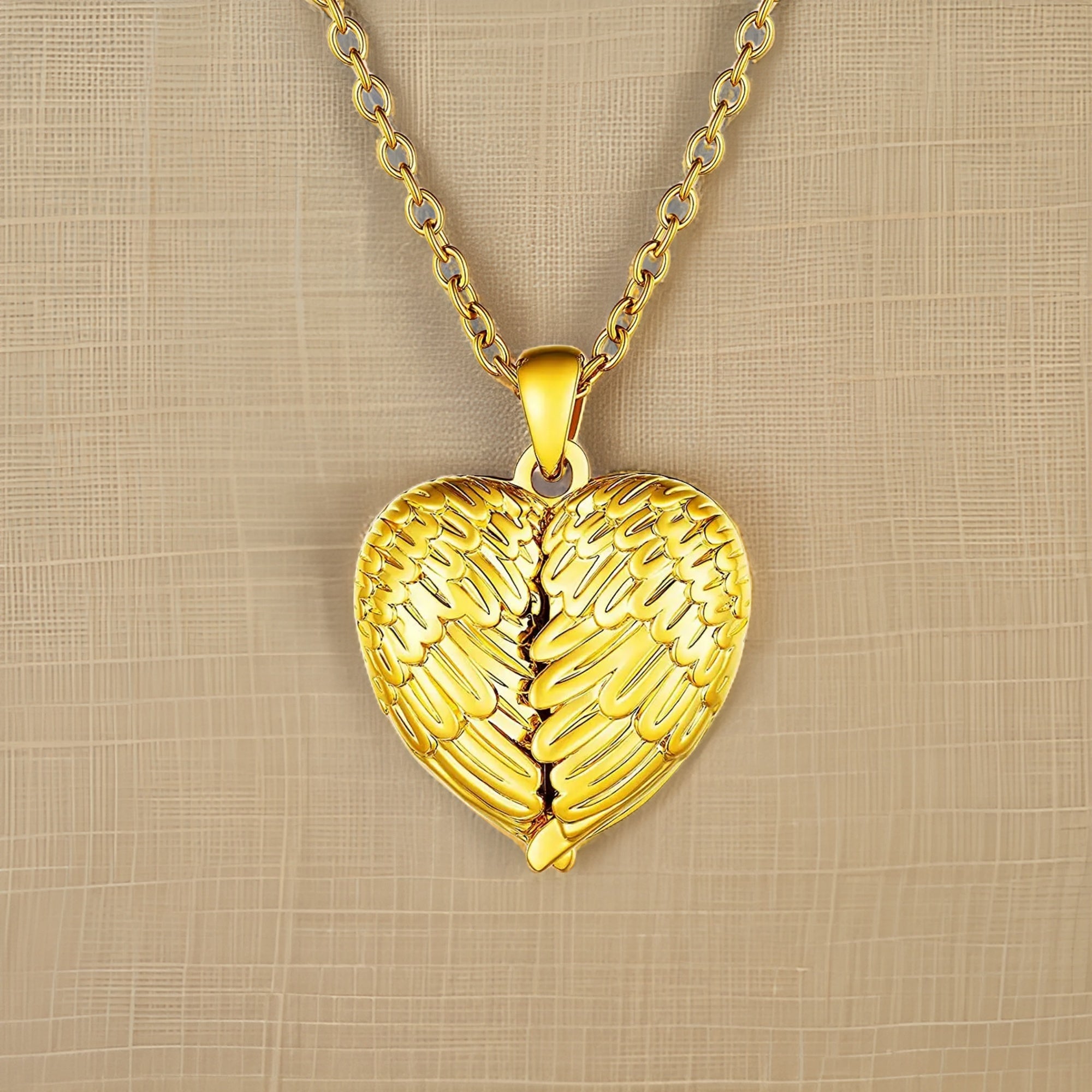 Goldchic Angel Wing Locket Necklace Personalized Picture for Women Heart Shaped Charm Memorial Jewelry Gifts